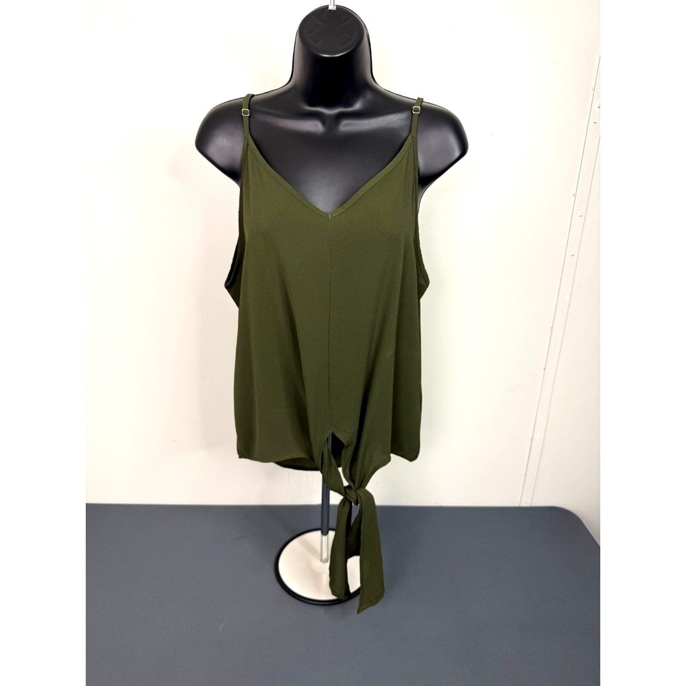 Umgee Womens Tank Top Blouse Tie Front Olive Green Size Medium - Picture 2 of 5